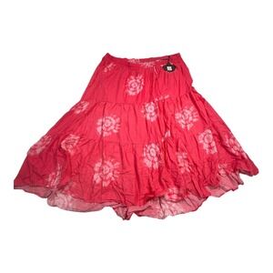 Knox Rose Womens 4X Tiered Maxi Skirt Pink White‎ Tie Dye Elastic Waist Casual